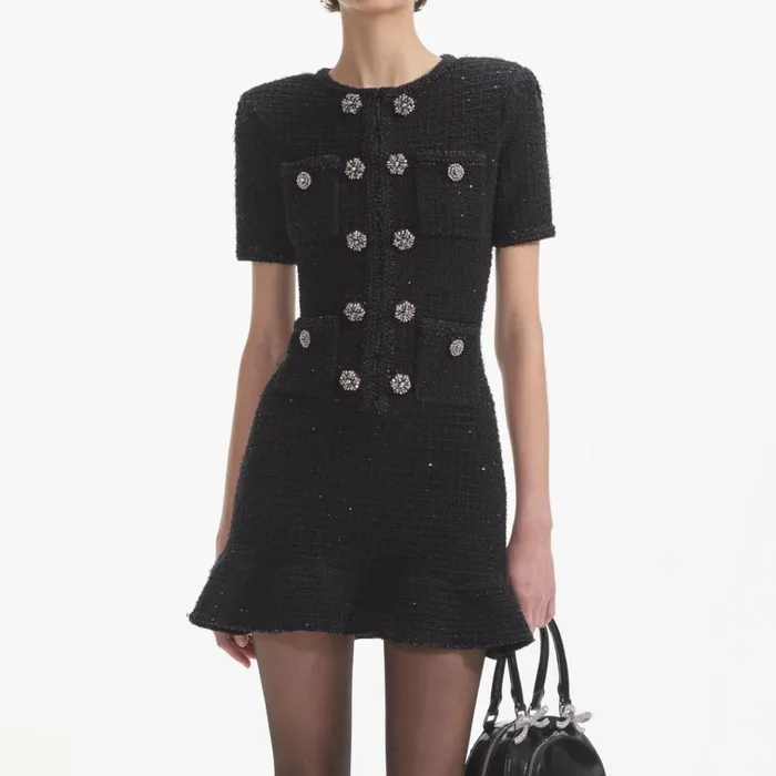 Self Portrait Dresses Black Buttoned Knit Mini Dress 8211 Women Self Portrait Dresses Black Buttoned Knit Mini Dress 8211 Women