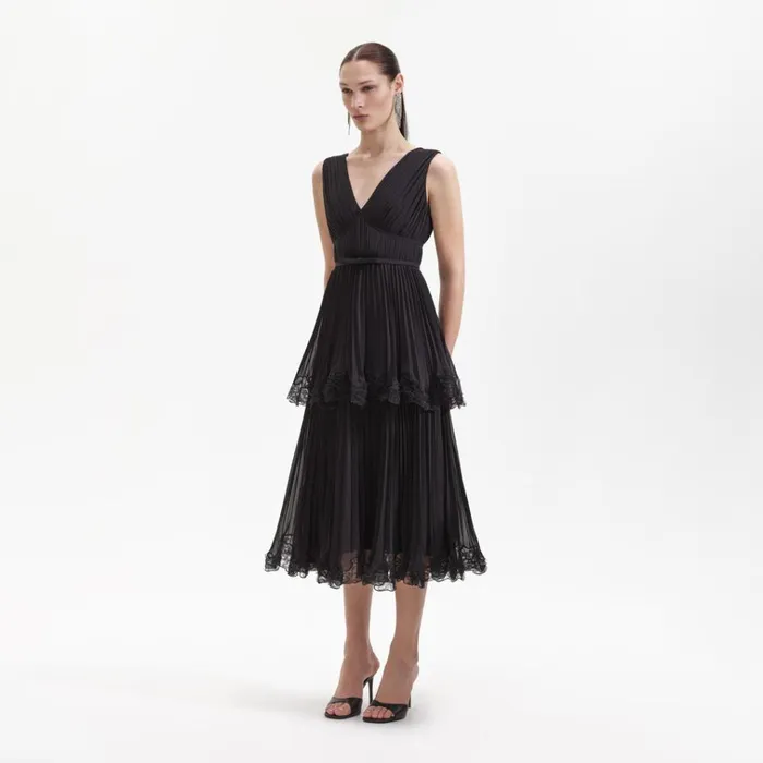 Self Portrait Dresses Black Chiffon Tier Midi Dress 8211 Women Self Portrait Dresses Black Chiffon Tier Midi Dress 8211 Women