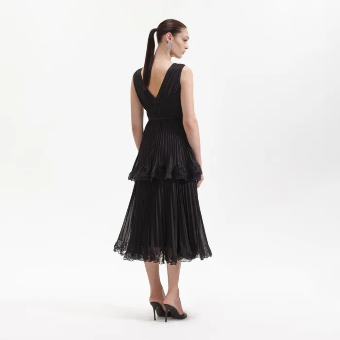 Self Portrait Dresses Black Chiffon Tier Midi Dress 8211 Women Self Portrait Dresses Black Chiffon Tier Midi Dress 8211 Women