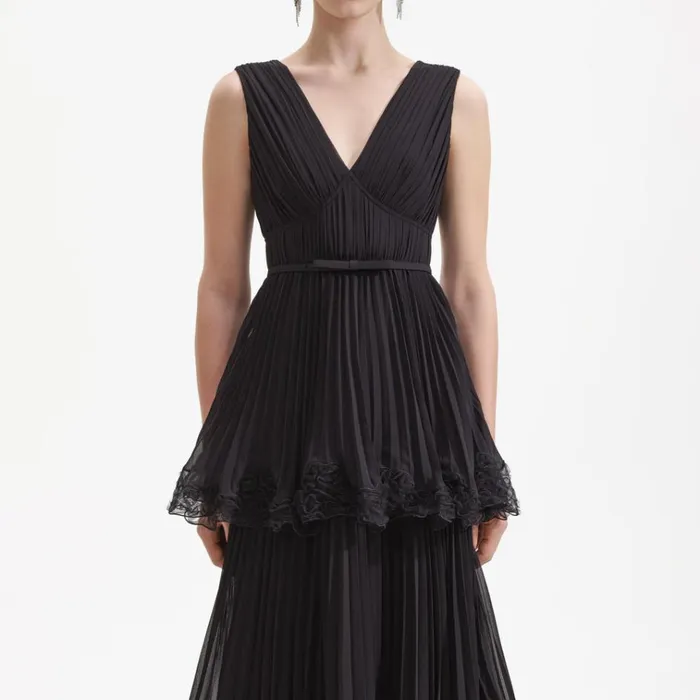 Self Portrait Dresses Black Chiffon Tier Midi Dress 8211 Women Self Portrait Dresses Black Chiffon Tier Midi Dress 8211 Women