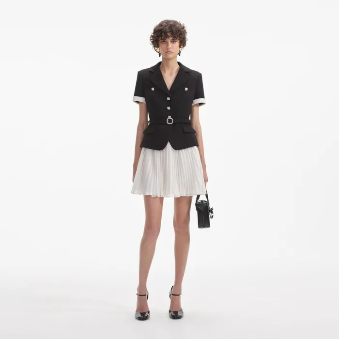 Self Portrait Dresses Black Crepe Contrast Chiffon Mini Dress 8211 Women