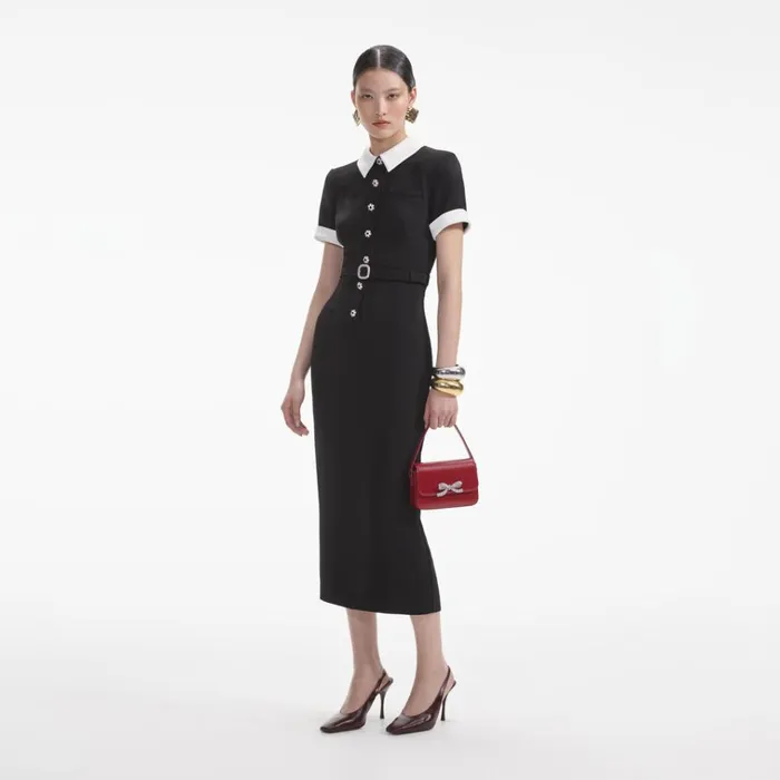 Self Portrait Dresses Black Crepe Contrast Midi Dress 8211 Women Self Portrait Dresses Black Crepe Contrast Midi Dress 8211 Women