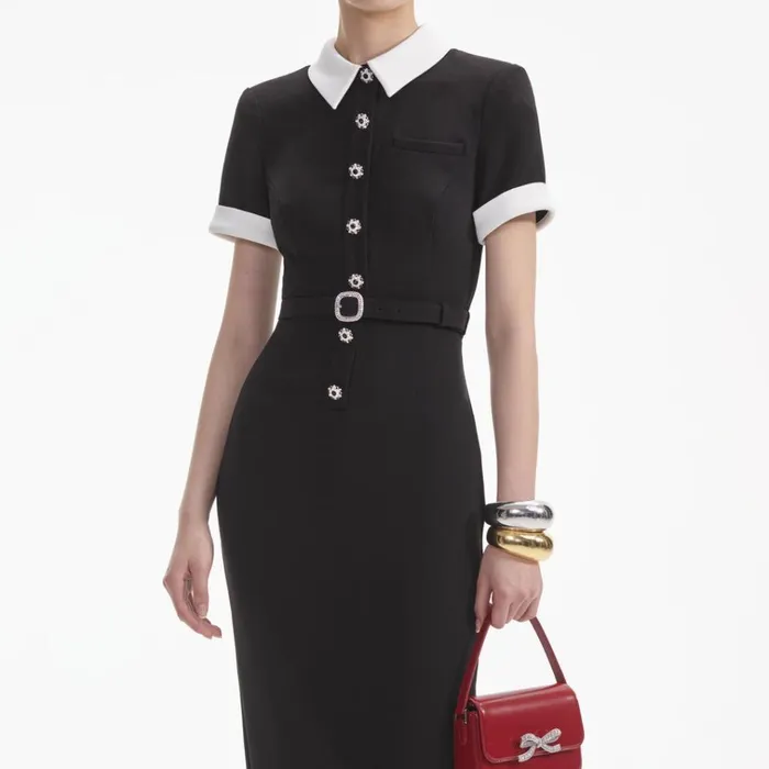 Self Portrait Dresses Black Crepe Contrast Midi Dress 8211 Women Self Portrait Dresses Black Crepe Contrast Midi Dress 8211 Women