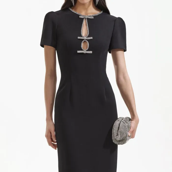 Self Portrait Dresses Black Crepe Diamante Bow Midi Dress 8211 Women Self Portrait Dresses Black Crepe Diamante Bow Midi Dress 8211 Women
