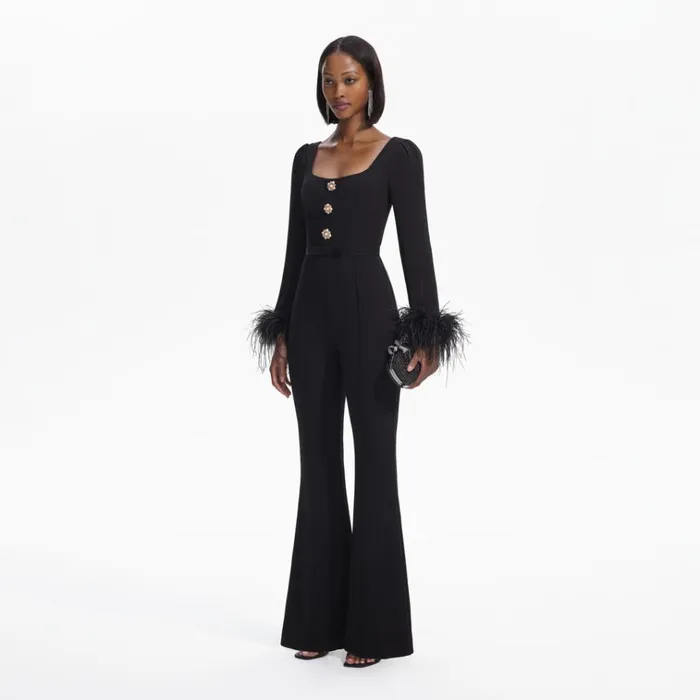 Self Portrait Dresses Black Crepe Feather Jumpsuit 8211 Women Self Portrait Dresses Black Crepe Feather Jumpsuit 8211 Women