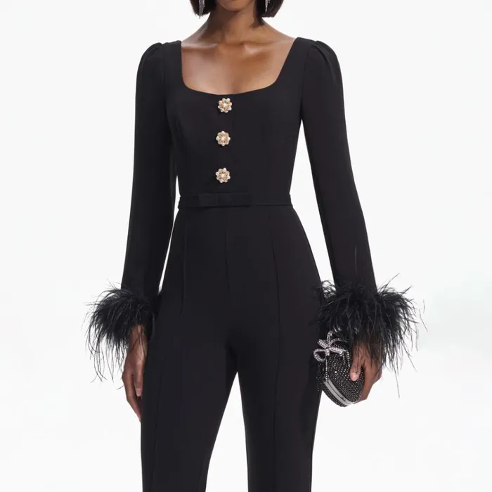 Self Portrait Dresses Black Crepe Feather Jumpsuit 8211 Women Self Portrait Dresses Black Crepe Feather Jumpsuit 8211 Women