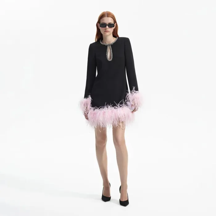 Self Portrait Dresses Black Crepe Feather Mini Dress 8211 Women Self Portrait Dresses Black Crepe Feather Mini Dress 8211 Women