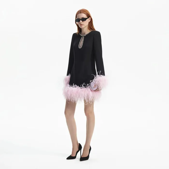 Self Portrait Dresses Black Crepe Feather Mini Dress 8211 Women Self Portrait Dresses Black Crepe Feather Mini Dress 8211 Women