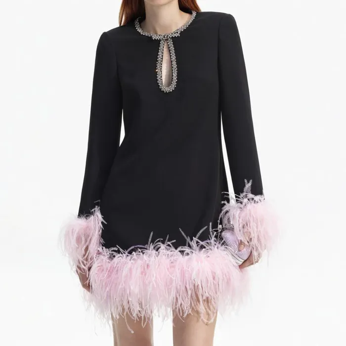 Self Portrait Dresses Black Crepe Feather Mini Dress 8211 Women Self Portrait Dresses Black Crepe Feather Mini Dress 8211 Women