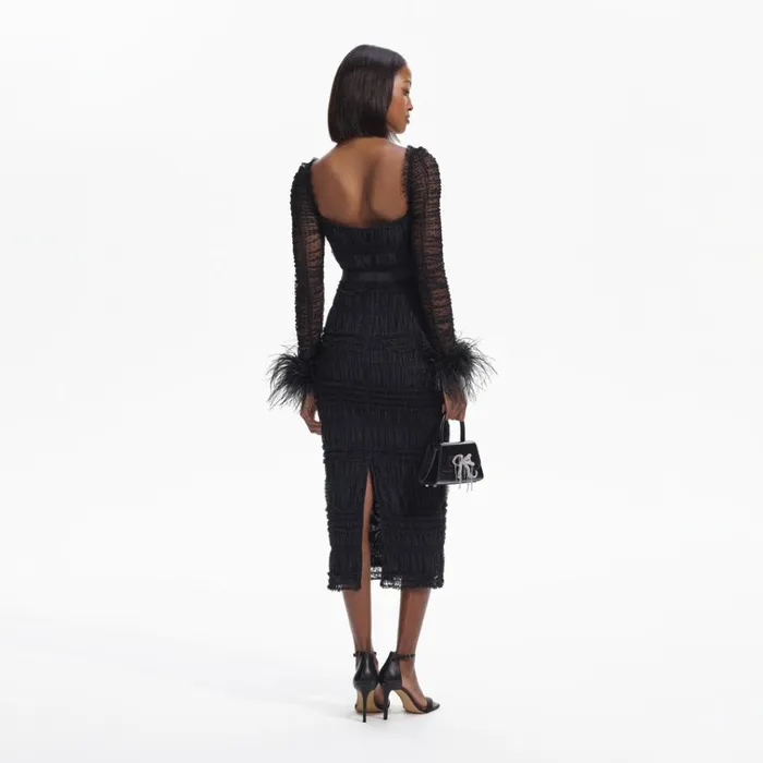 Self Portrait Dresses Black Dot Mesh Feather Midi Dress 8211 Women Self Portrait Dresses Black Dot Mesh Feather Midi Dress 8211 Women