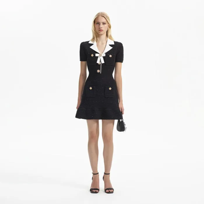 Self Portrait Dresses Black Knit Bow Mini Dress 8211 Women