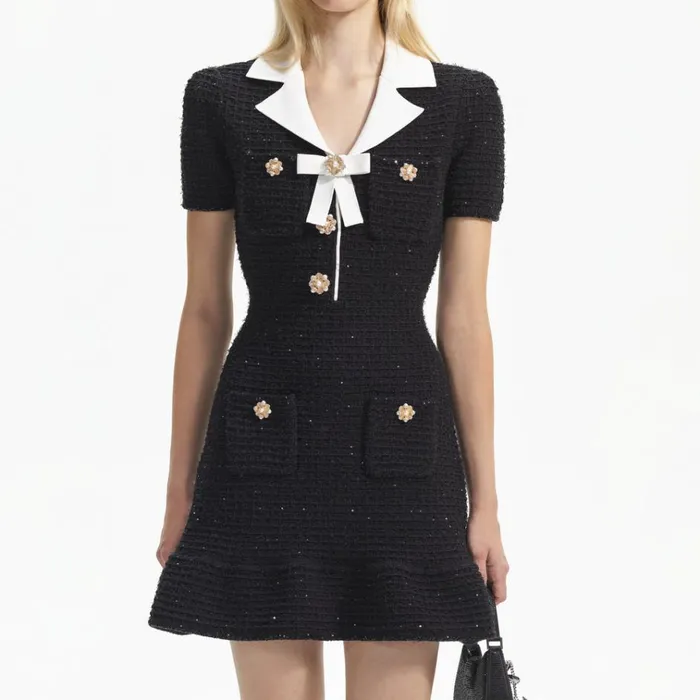 Self Portrait Dresses Black Knit Bow Mini Dress 8211 Women Self Portrait Dresses Black Knit Bow Mini Dress 8211 Women