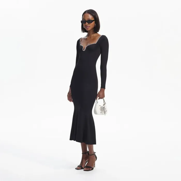 Self Portrait Dresses Black Knit Diamante Trim Midi Dress 8211 Women Self Portrait Dresses Black Knit Diamante Trim Midi Dress 8211 Women