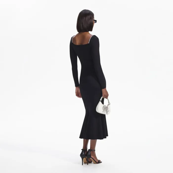 Self Portrait Dresses Black Knit Diamante Trim Midi Dress 8211 Women Self Portrait Dresses Black Knit Diamante Trim Midi Dress 8211 Women