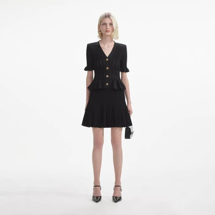 Self Portrait Dresses Black Knit Peplum Mini Dress 8211 Women