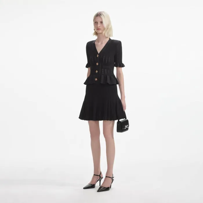 Self Portrait Dresses Black Knit Peplum Mini Dress 8211 Women Self Portrait Dresses Black Knit Peplum Mini Dress 8211 Women