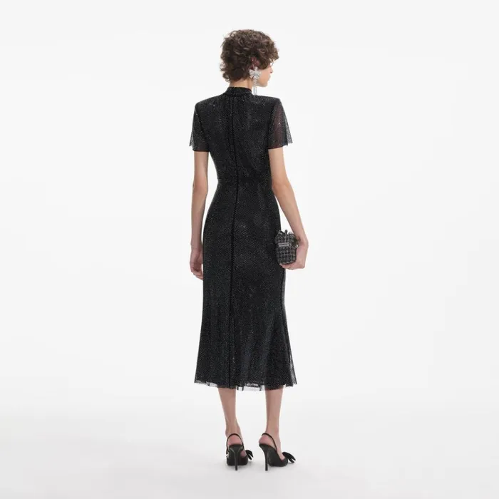 Self Portrait Dresses Black Rhinestone Mesh Midi Dress 8211 Women Self Portrait Dresses Black Rhinestone Mesh Midi Dress 8211 Women