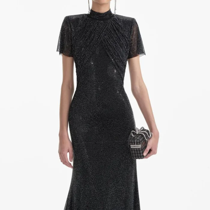Self Portrait Dresses Black Rhinestone Mesh Midi Dress 8211 Women Self Portrait Dresses Black Rhinestone Mesh Midi Dress 8211 Women