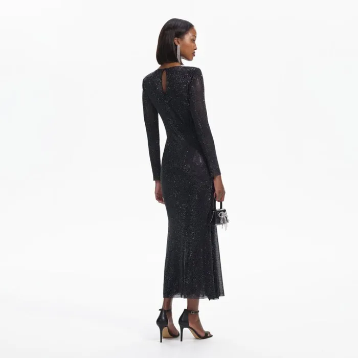 Self Portrait Dresses Black Rhinestone Mesh VNeck Midi Dress 8211 Women Self Portrait Dresses Black Rhinestone Mesh VNeck Midi Dress 8211 Women