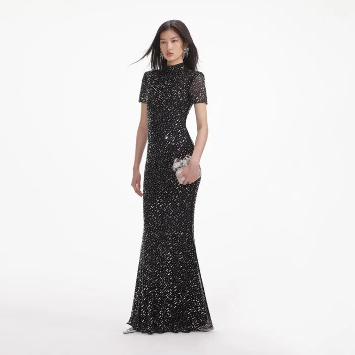 Self Portrait Dresses Black Square Rhinestone Mesh Maxi Dress 8211 Women Self Portrait Dresses Black Square Rhinestone Mesh Maxi Dress 8211 Women