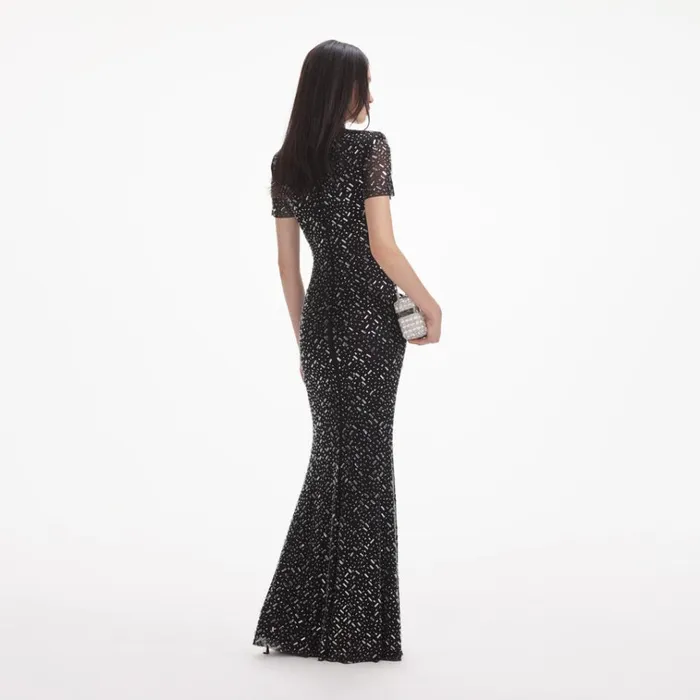 Self Portrait Dresses Black Square Rhinestone Mesh Maxi Dress 8211 Women Self Portrait Dresses Black Square Rhinestone Mesh Maxi Dress 8211 Women