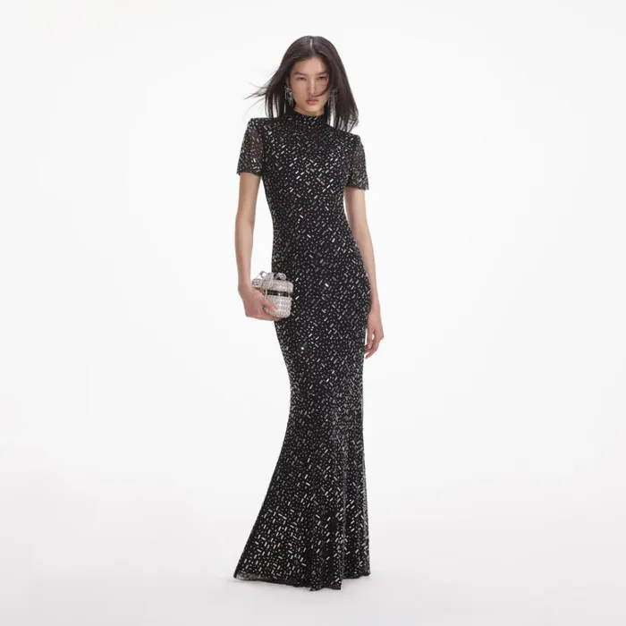 Self Portrait Dresses Black Square Rhinestone Mesh Maxi Dress 8211 Women Self Portrait Dresses Black Square Rhinestone Mesh Maxi Dress 8211 Women