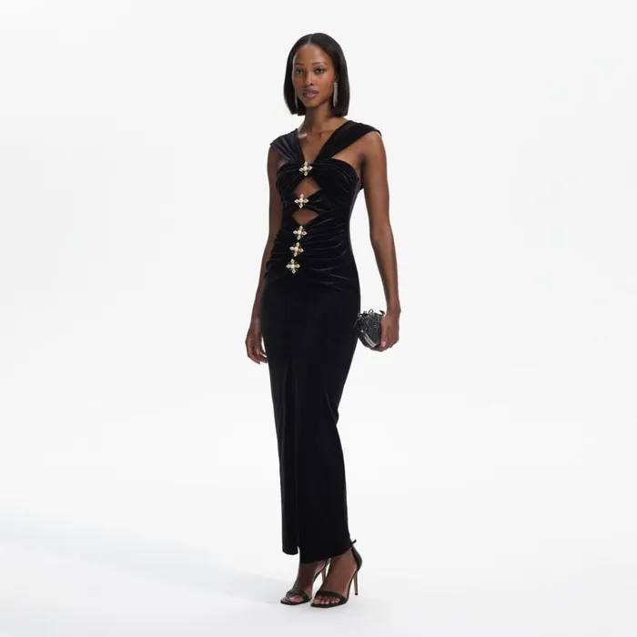 Self Portrait Dresses Black Velvet CutOut Slit Maxi Dress 8211 Women Self Portrait Dresses Black Velvet CutOut Slit Maxi Dress 8211 Women