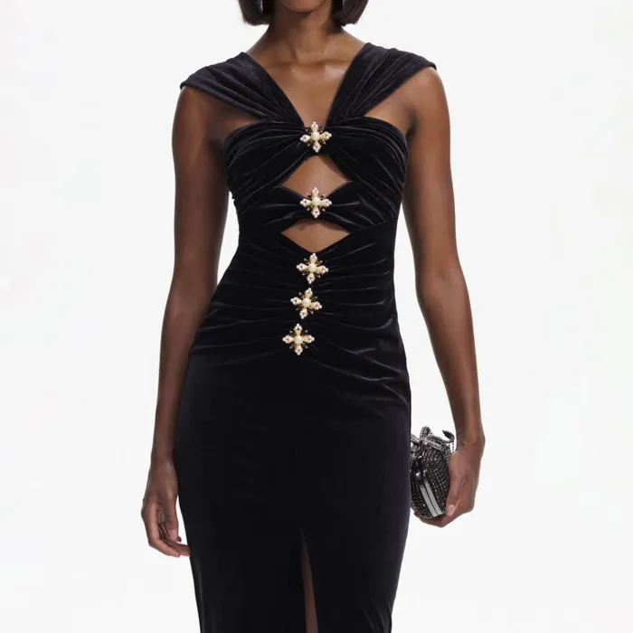 Self Portrait Dresses Black Velvet CutOut Slit Maxi Dress 8211 Women Self Portrait Dresses Black Velvet CutOut Slit Maxi Dress 8211 Women