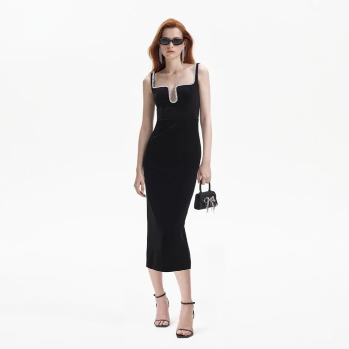 Self Portrait Dresses Black Velvet Midi Dress 8211 Women