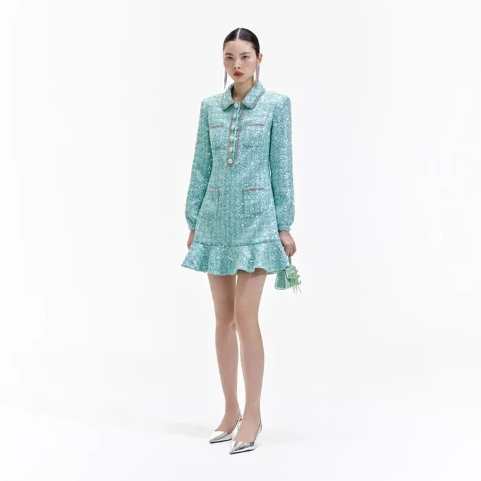 Self Portrait Dresses Blue Boucle Collared Mini Dress 8211 Women Self Portrait Dresses Blue Boucle Collared Mini Dress 8211 Women