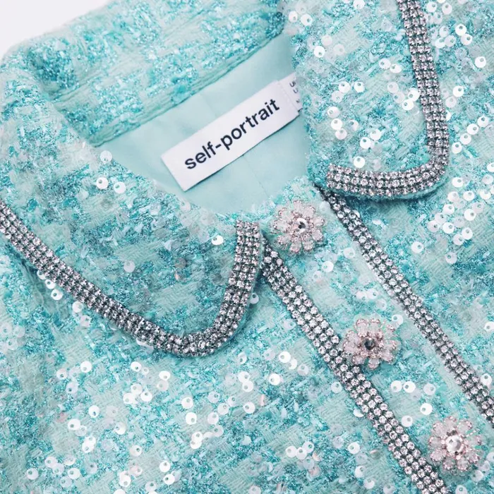 Self Portrait Dresses Blue Boucle Collared Mini Dress 8211 Women Self Portrait Dresses Blue Boucle Collared Mini Dress 8211 Women