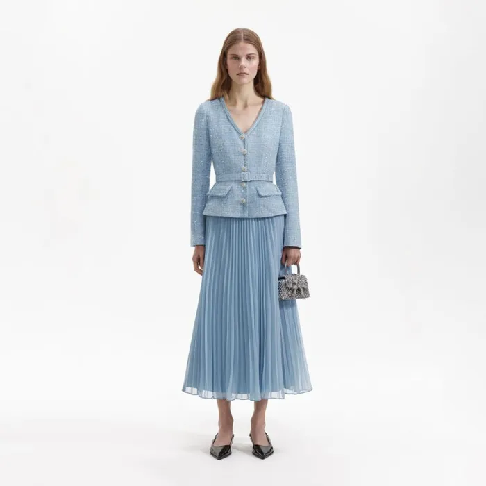 Self Portrait Dresses Blue Boucle Tailored Midi Dress 8211 Women