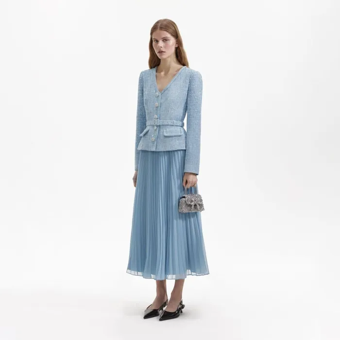 Self Portrait Dresses Blue Boucle Tailored Midi Dress 8211 Women Self Portrait Dresses Blue Boucle Tailored Midi Dress 8211 Women