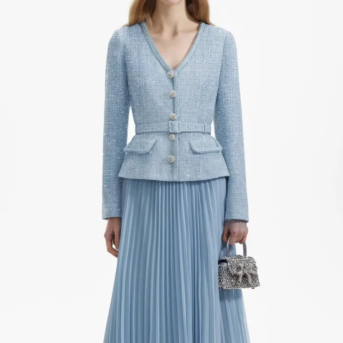 Self Portrait Dresses Blue Boucle Tailored Midi Dress 8211 Women Self Portrait Dresses Blue Boucle Tailored Midi Dress 8211 Women