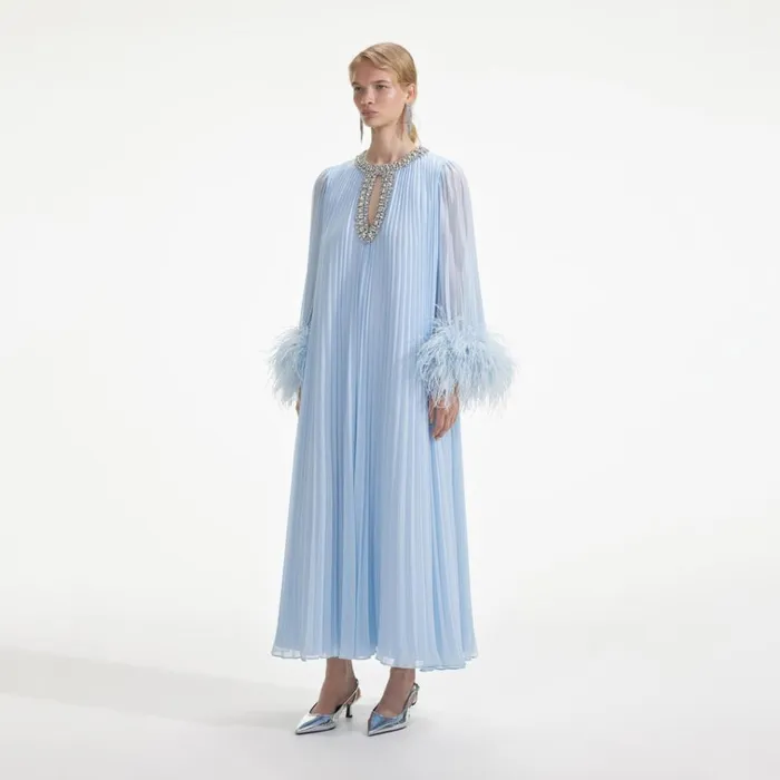 Self Portrait Dresses Blue Chiffon Feather Midi Dress 8211 Women Self Portrait Dresses Blue Chiffon Feather Midi Dress 8211 Women