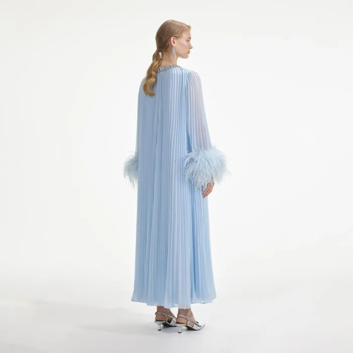 Self Portrait Dresses Blue Chiffon Feather Midi Dress 8211 Women Self Portrait Dresses Blue Chiffon Feather Midi Dress 8211 Women