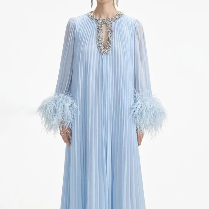 Self Portrait Dresses Blue Chiffon Feather Midi Dress 8211 Women Self Portrait Dresses Blue Chiffon Feather Midi Dress 8211 Women
