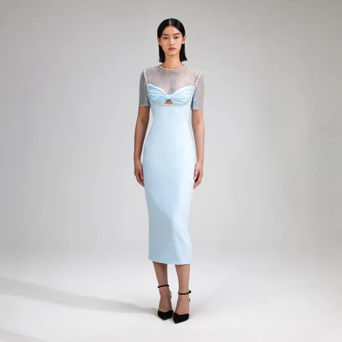 Self Portrait Dresses Blue Crepe Diamante Midi Dress 8211 Women