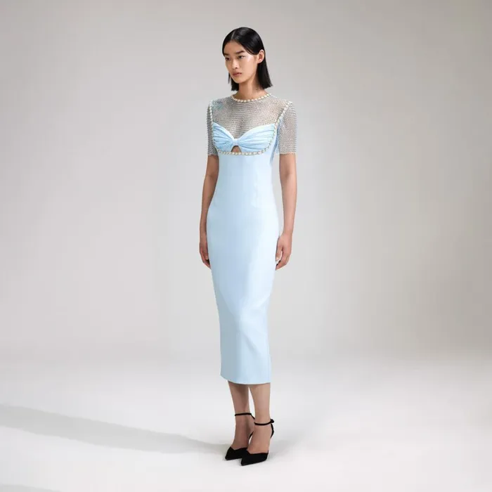 Self Portrait Dresses Blue Crepe Diamante Midi Dress 8211 Women Self Portrait Dresses Blue Crepe Diamante Midi Dress 8211 Women