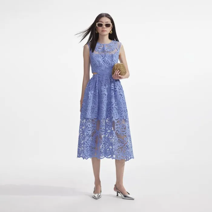Self Portrait Dresses Blue Lace Cut Out Midi Dress 8211 Women