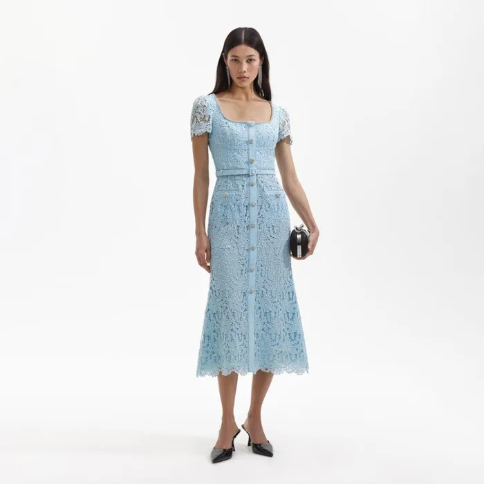 Self Portrait Dresses Blue Lace Diamante Midi Dress 8211 Women