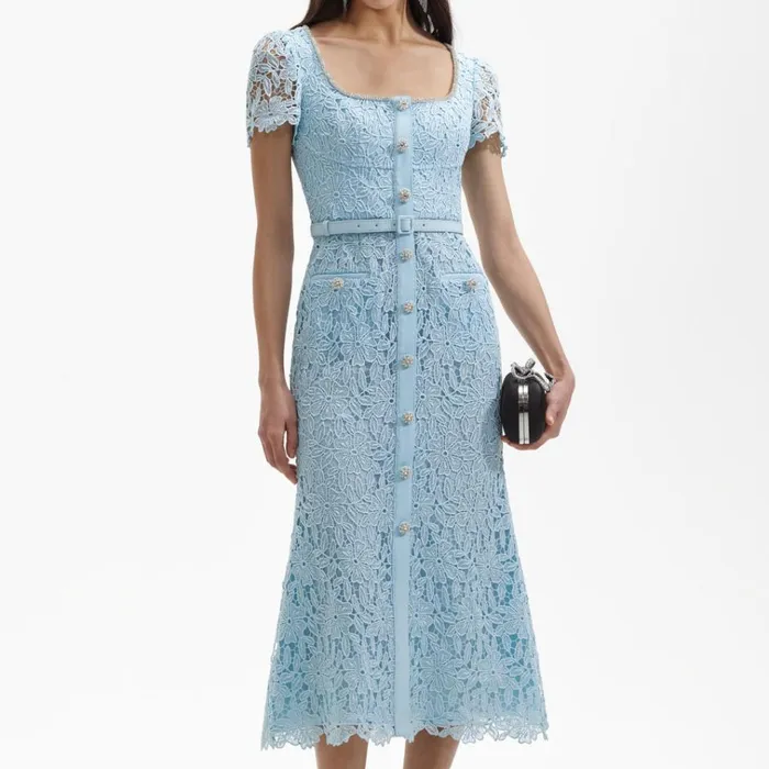 Self Portrait Dresses Blue Lace Diamante Midi Dress 8211 Women Self Portrait Dresses Blue Lace Diamante Midi Dress 8211 Women