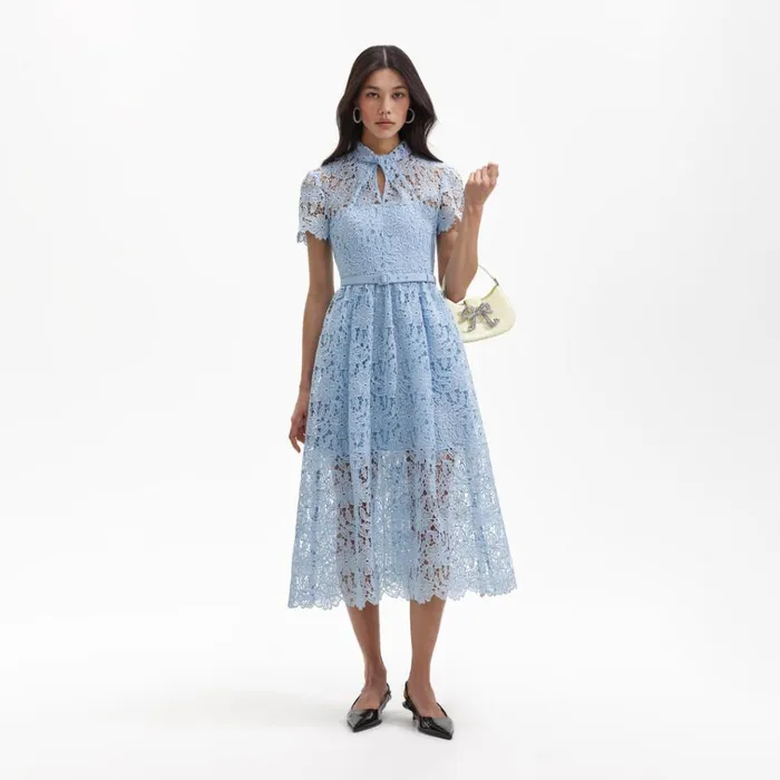 Self Portrait Dresses Blue Lace Keyhole Midi Dress 8211 Women