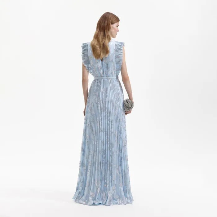Self Portrait Dresses Blue Metallic Chiffon Maxi Dress 8211 Women Self Portrait Dresses Blue Metallic Chiffon Maxi Dress 8211 Women