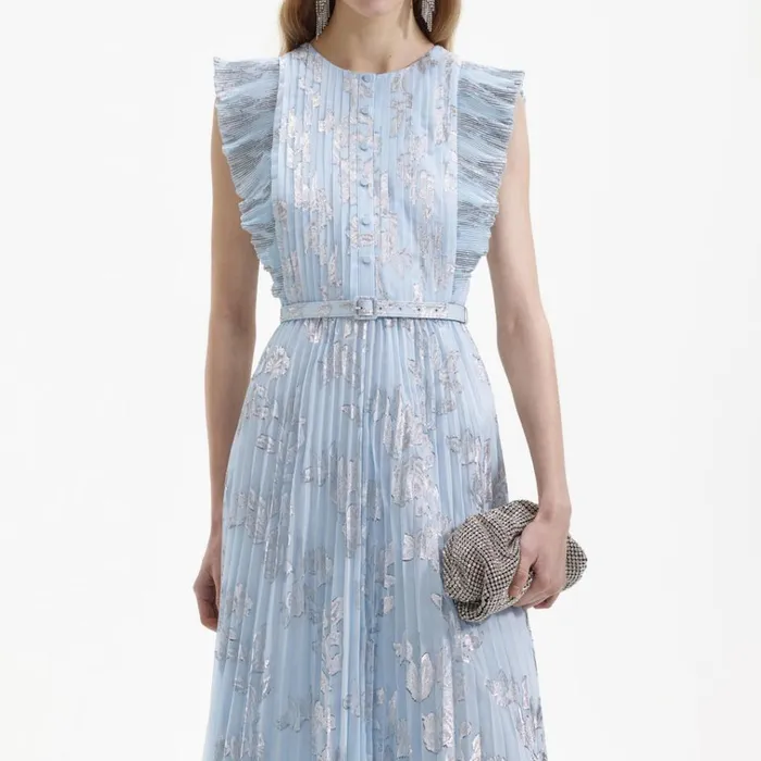 Self Portrait Dresses Blue Metallic Chiffon Maxi Dress 8211 Women Self Portrait Dresses Blue Metallic Chiffon Maxi Dress 8211 Women