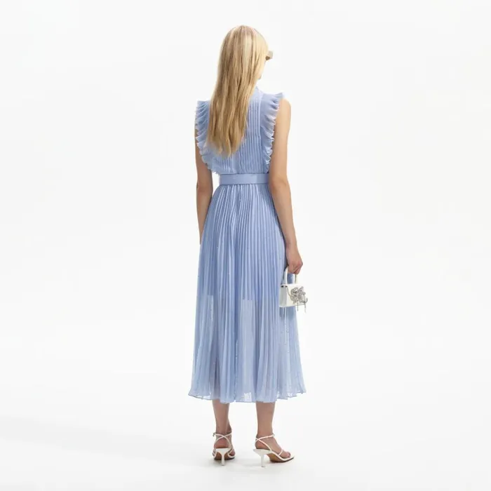 Self Portrait Dresses Blue Metallic Chiffon Midi Dress 8211 Women Self Portrait Dresses Blue Metallic Chiffon Midi Dress 8211 Women