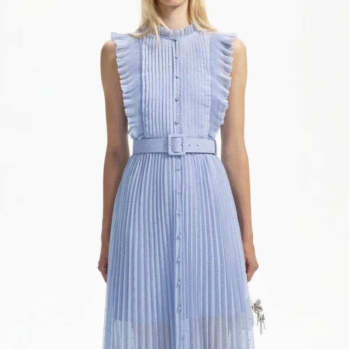 Self Portrait Dresses Blue Metallic Chiffon Midi Dress 8211 Women Self Portrait Dresses Blue Metallic Chiffon Midi Dress 8211 Women