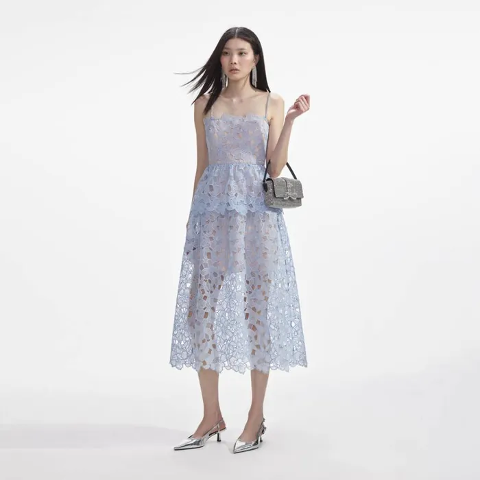 Self Portrait Dresses Blue Organza Lace Midi Dress 8211 Women Self Portrait Dresses Blue Organza Lace Midi Dress 8211 Women