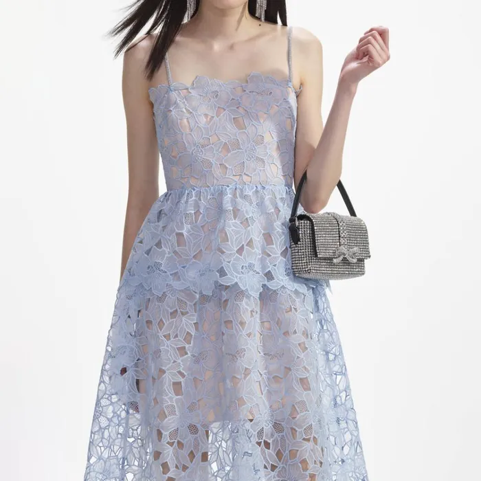 Self Portrait Dresses Blue Organza Lace Midi Dress 8211 Women Self Portrait Dresses Blue Organza Lace Midi Dress 8211 Women