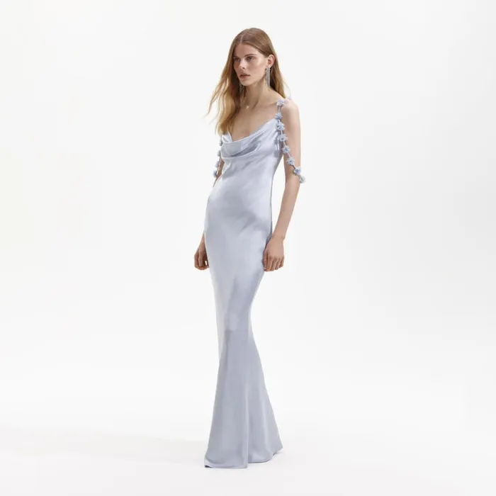 Self Portrait Dresses Blue Satin Flower Maxi Dress 8211 Women Self Portrait Dresses Blue Satin Flower Maxi Dress 8211 Women